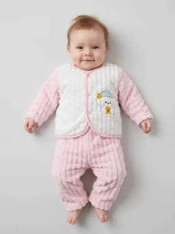 Infant Pink and White Plush Fleece Cardigan and Pyjamas Set