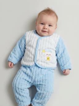 Baby Boys and Girls Light Blue and White Plush Fleece Cardigan and Pyjama Set