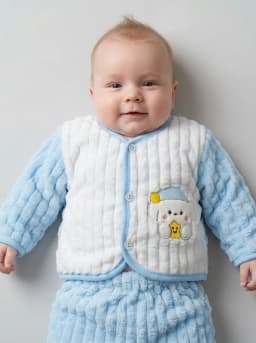 Baby Boys and Girls Light Blue and White Plush Fleece Cardigan and Pyjama Set