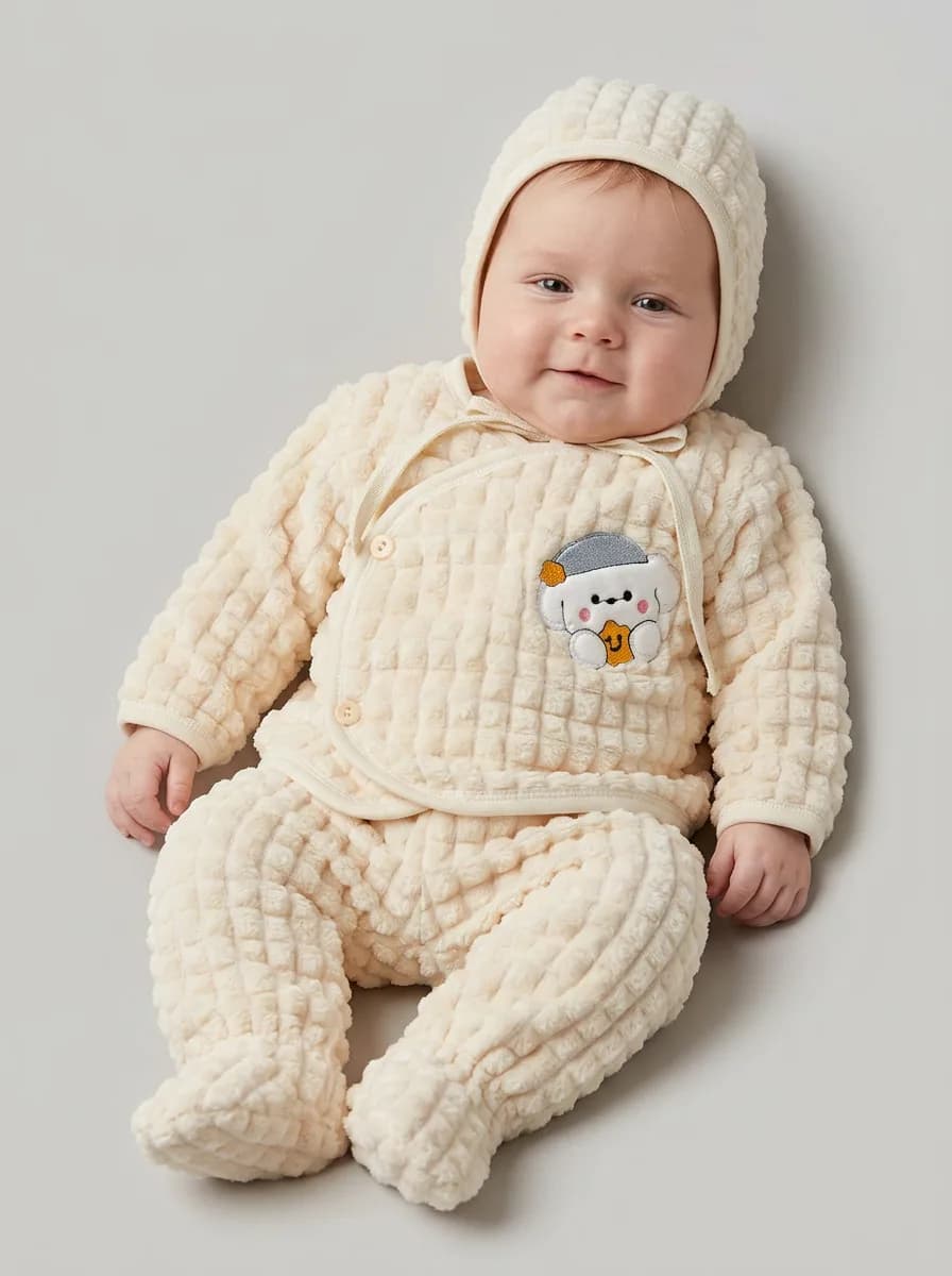 Baby Cream Textured Fleece 5-Piece Winter Set