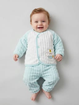 Baby Pastel Mint Blue and White Textured Fleece Top and Pyjamas Set