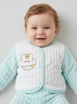 Baby Pastel Mint Blue and White Textured Fleece Top and Pyjamas Set