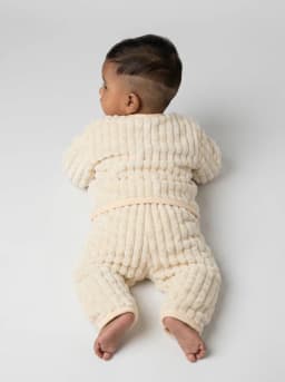 Infant White and Cream Fluffy Fleece Front-Open Top and Pyjama Set
