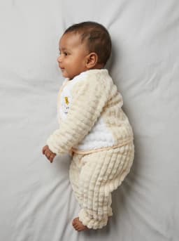 Infant White and Cream Fluffy Fleece Front-Open Top and Pyjama Set