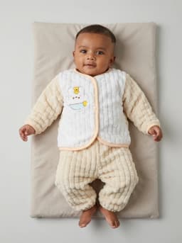 Infant White and Cream Fluffy Fleece Front-Open Top and Pyjama Set
