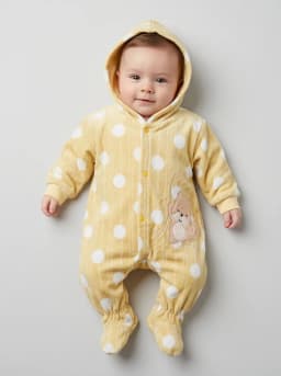 Baby Light Yellow Polka Dot Hooded Fleece Footed Romper