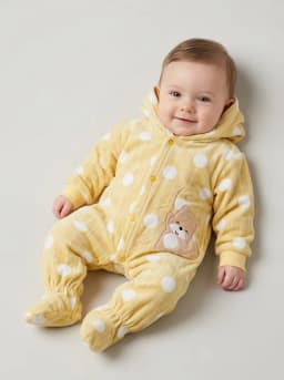 Baby Light Yellow Polka Dot Hooded Fleece Footed Romper
