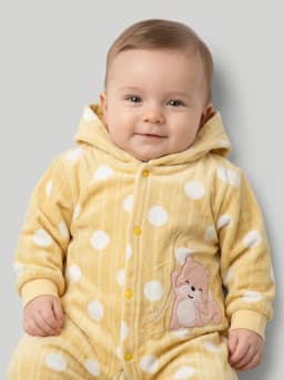 Baby Light Yellow Polka Dot Hooded Fleece Footed Romper
