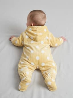 Baby Light Yellow Polka Dot Hooded Fleece Footed Romper