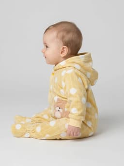 Baby Light Yellow Polka Dot Hooded Fleece Footed Romper