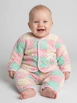 Infant Pastel Checkered Plush Fleece Top and Pyjama Set