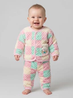 Infant Pastel Checkered Plush Fleece Top and Pyjama Set