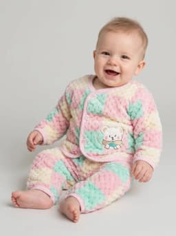 Infant Pastel Checkered Plush Fleece Top and Pyjama Set