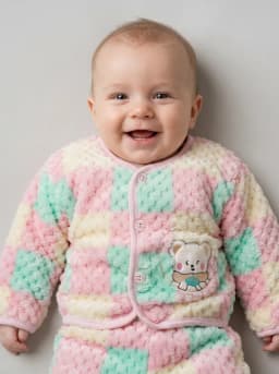 Infant Pastel Checkered Plush Fleece Top and Pyjama Set