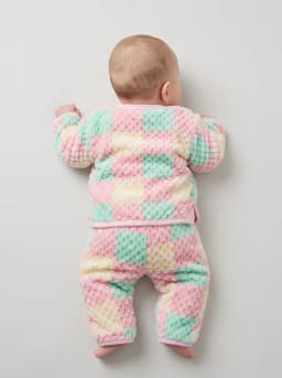 Infant Pastel Checkered Plush Fleece Top and Pyjama Set