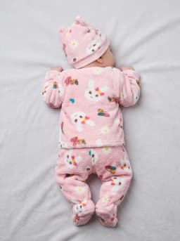 Baby Girls Light Pink Bunny Print 6-Piece Fleece Winter Set