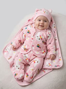 Baby Girls Light Pink Bunny Print 6-Piece Fleece Winter Set