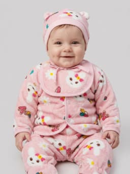 Baby Girls Light Pink Bunny Print 6-Piece Fleece Winter Set