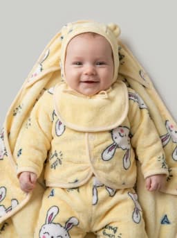 Baby Boys and Girls Pastel Yellow 6 Piece Fleece Swaddle and Clothing Set