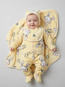 Baby Boys and Girls Pastel Yellow 6 Piece Fleece Swaddle and Clothing Set