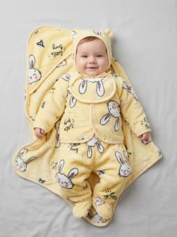Baby Boys and Girls Pastel Yellow 6 Piece Fleece Swaddle and Clothing Set