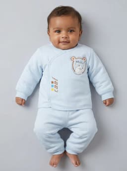 Baby Light Blue Embroidered Thermal Top and Pajama Set
