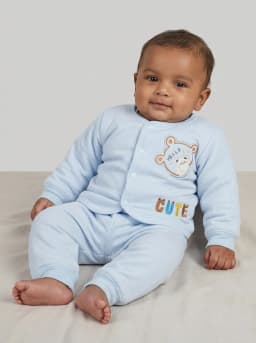 Baby Light Blue Embroidered Thermal Top and Pajama Set
