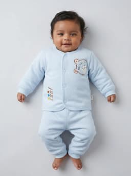 Baby Light Blue Embroidered Thermal Top and Pajama Set
