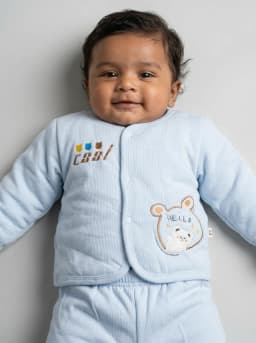 Baby Light Blue Embroidered Thermal Top and Pajama Set
