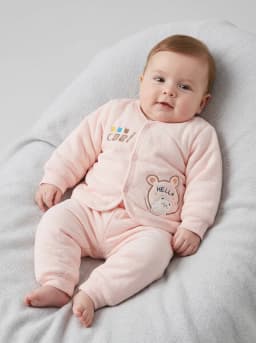 Infant Baby Pink Quilted Snap-Button Top and Pyjama Set