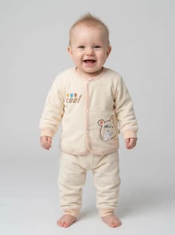 Unisex Baby Cream Ribbed Front-Snap Top and Pyjama Set