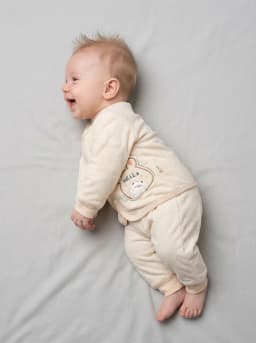 Unisex Baby Cream Ribbed Front-Snap Top and Pyjama Set