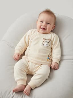 Unisex Baby Cream Ribbed Front-Snap Top and Pyjama Set