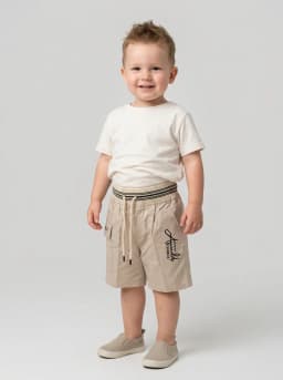 Boys Beige Drawstring Cargo Shorts with Striped Waistband