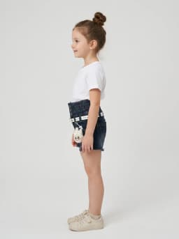 Girls Dark Blue Washed High-Waist Denim Shorts with White Belt