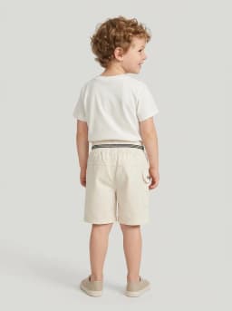 Boys Off-White Drawstring Cargo Shorts with Striped Waistband