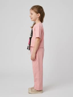 Girls Pastel Pink Cartoon Graphic T-Shirt and Trousers Co-ord Set