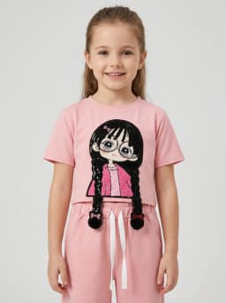 Girls Pastel Pink Cartoon Graphic T-Shirt and Trousers Co-ord Set