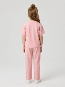 Girls Pastel Pink Cartoon Graphic T-Shirt and Trousers Co-ord Set