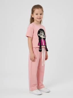 Girls Pastel Pink Cartoon Graphic T-Shirt and Trousers Co-ord Set