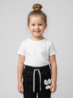 Girls Black Denim Flared Pants with Raw Hem and Charm Accent