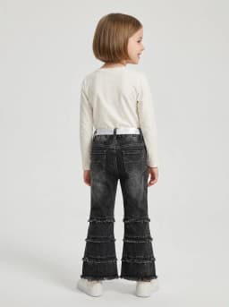Girls Washed Black Pearl Embellished Flared Denim Jeans