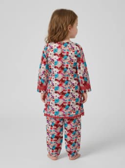 Girls Floral Print Kurti and Trouser Co-ord Set with Lace Trim