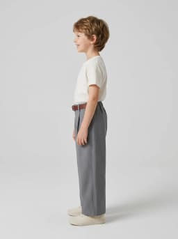 Kids Grey Wide-Leg Pleated Trousers with Brown Belt