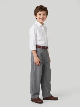 Kids Grey Wide-Leg Pleated Trousers with Brown Belt