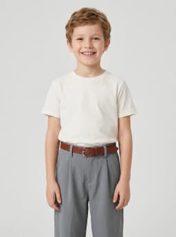 Kids Grey Wide-Leg Pleated Trousers with Brown Belt