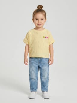 Girls Pale Yellow Textured Shimmer Batwing T-Shirt