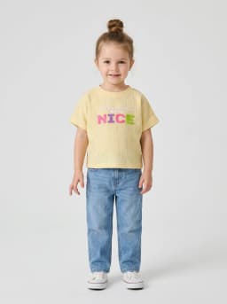 Girls Pale Yellow Textured Shimmer Batwing T-Shirt