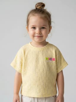 Girls Pale Yellow Textured Shimmer Batwing T-Shirt