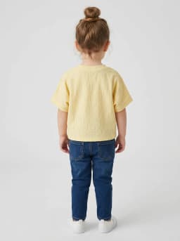 Girls Pale Yellow Textured Shimmer Batwing T-Shirt